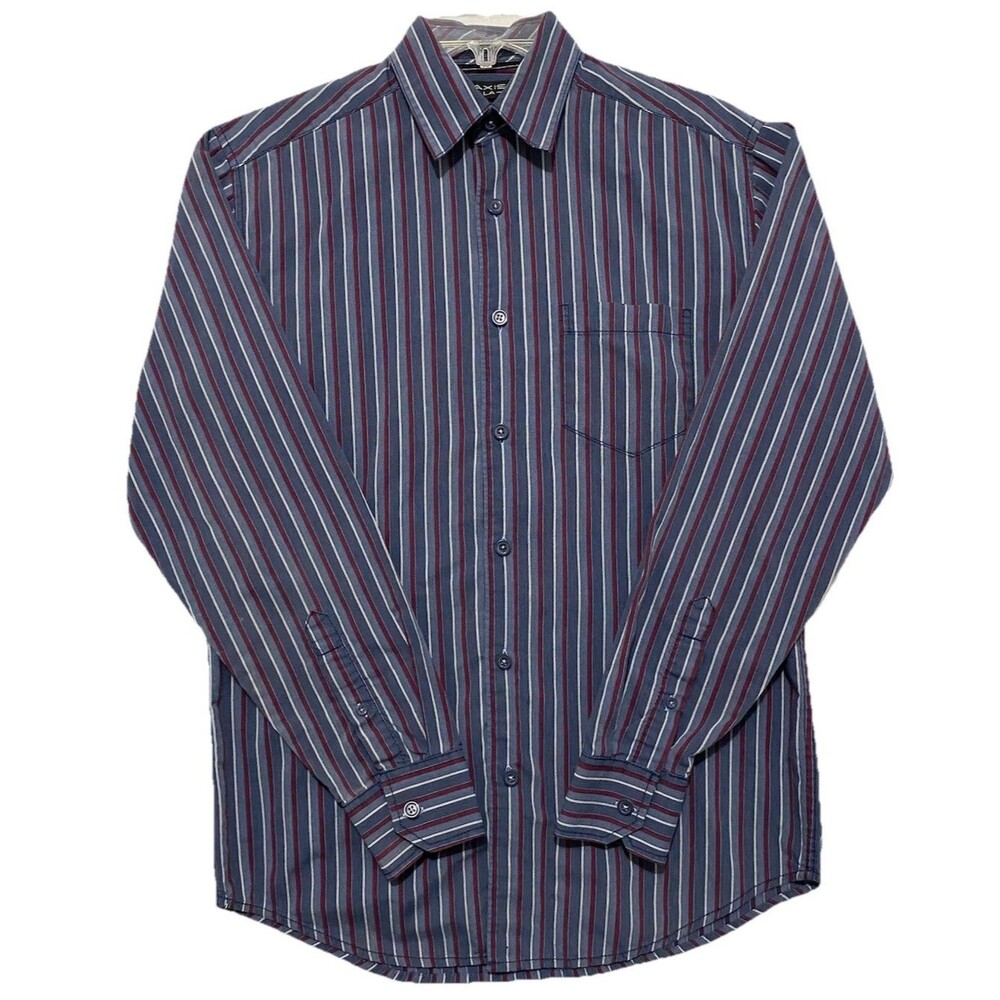 Axis LA Mens Small Button Front Shirt Blue Red Striped Long Sleeve Casual